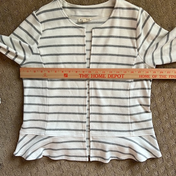 Gray striped Peplum Knit Ruffle Hem Jacket - Picture 6 of 7